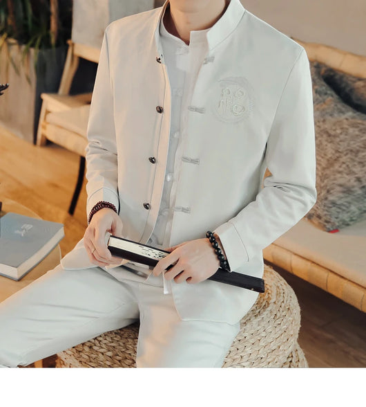 Traje Chino Tradicional Bordado Slim Fit con Cuello Mao - Image 20