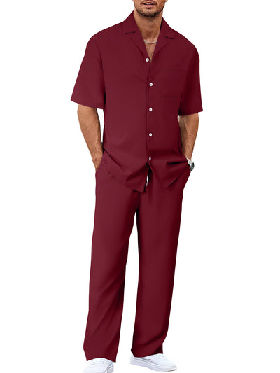 Conjunto de Traje Casual para Hombre: Camisa de Solapa con Botones y Pantalón Recto - Image 27