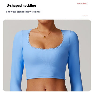 Playera Deportiva Ajustada de Manga Larga - Ropa Yoga Transpirable y Secado Rápido - Image 21