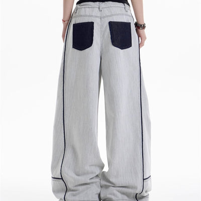 Pantalones Anchos Casuales con Costuras en Contraste - Image 4