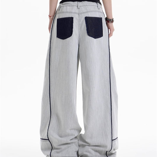 Pantalones Anchos Casuales con Costuras en Contraste - Image 4