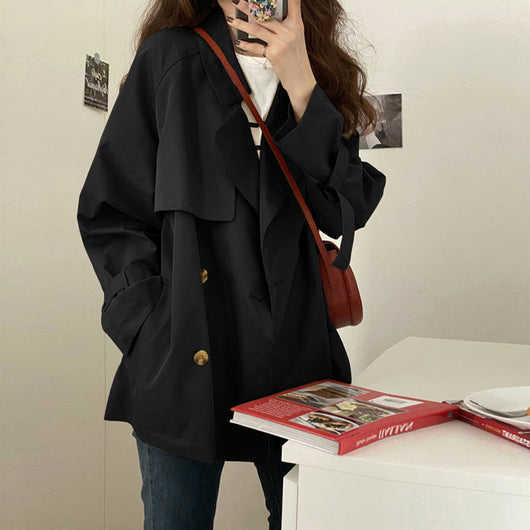 Gabardina Clásica Estilo Británico para Mujer - Abrigo Corto Ligero