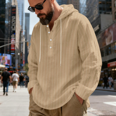 Camisa Lino Holgada Talla Grande Hombre a Rayas con Capucha - Image 30