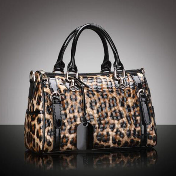 Bolso de Cuero Estampado Leopardo - Capacidad Grande, Versátil y Elegante