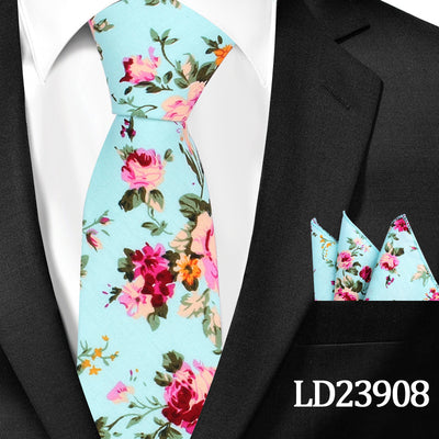 Corbata Casual de Algodón con Estampado Floral 6cm + Pañuelo de Bolsillo - Image 38