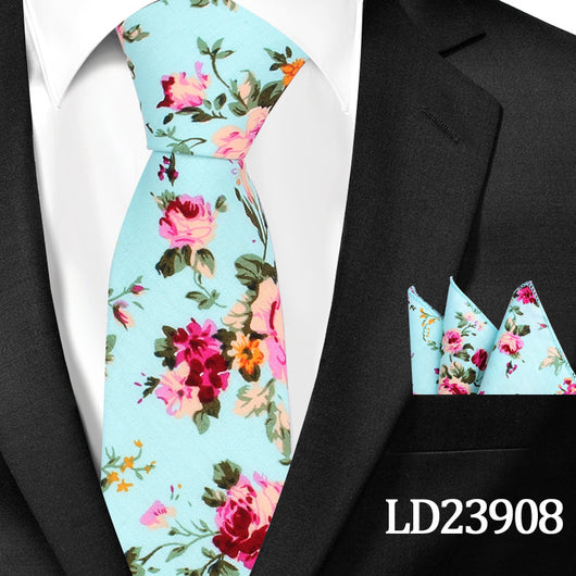 Corbata Casual de Algodón con Estampado Floral 6cm + Pañuelo de Bolsillo - Image 38