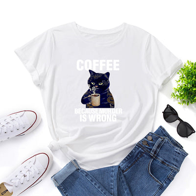 Camiseta Suelta Estampado Blanco y Negro Cuello Redondo Manga Corta - Image 29