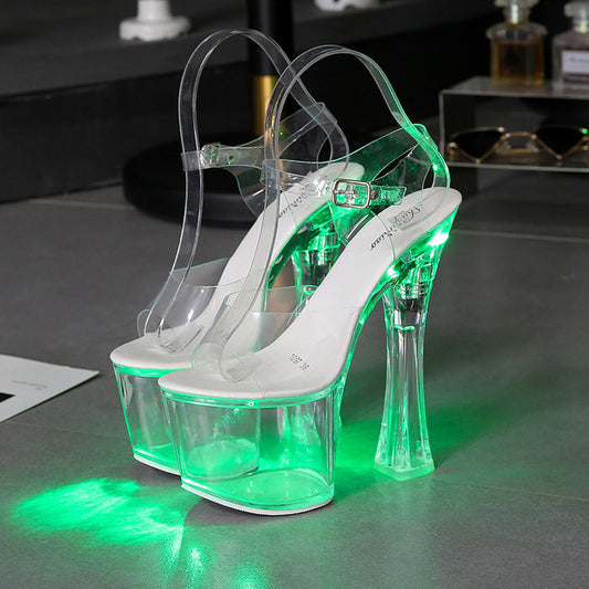 Sandalias de Tacón Alto Plataforma Cristal Transparente para Mujer
