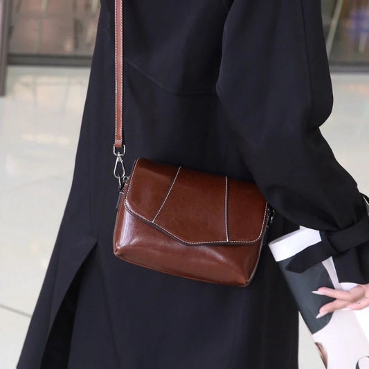 Bolso Crossbody de Cuero para Mujer con Cierre de Cremallera