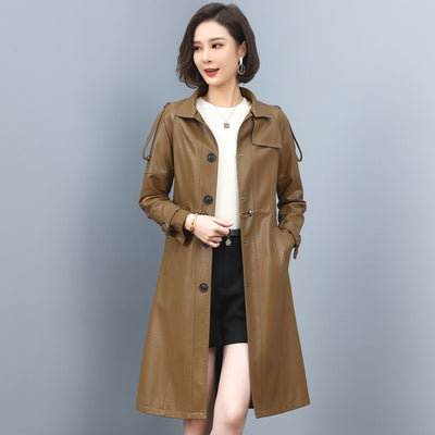 Abrigo Trench de Cuero para Mujer - Largo, Suelto y Elegante - Image 12