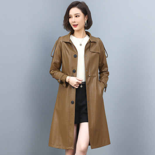 Abrigo Trench de Cuero para Mujer - Largo, Suelto y Elegante - Image 12