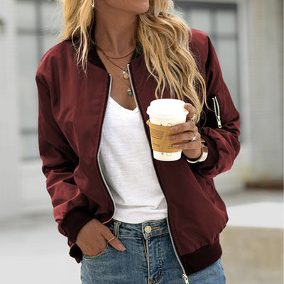 Chaqueta Exterior Mujer de Color Sólido con Cierre - Estilo Europeo Otoño - Image 12