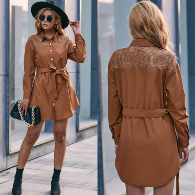 Blusa Elegante Manga Larga con Panel de Encaje Ajustada - Image 2