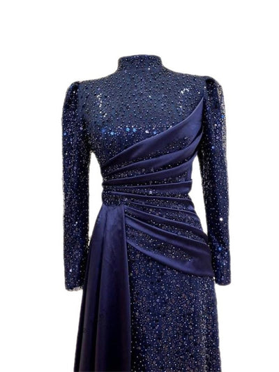 Vestido de Noche Musulmán Elegante con Encaje Lentejuelas y Cuello Mao - Image 10