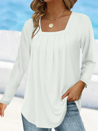 Blusa Plisada Cuello Cuadrado Manga Larga Talla Grande Algodón Imitación - Image 6