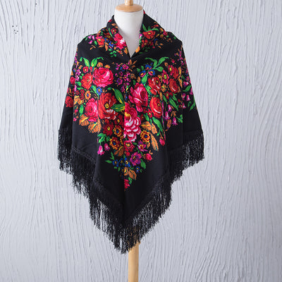 Rebozo Étnico Estampado con Flecos - Bufanda Grande Cuadrada Cálida - Image 10