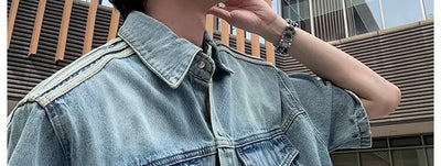Camisa Denim Retro con Tres Rayas Laterales para Hombre - Image 14