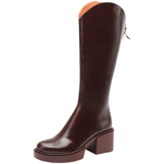 Botas de Tacón Alto con Punta Redonda y Cierre Trasero para Mujer - Image 2