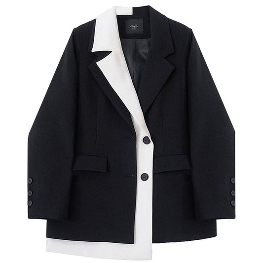 Blazer Femenino Contraste Asimétrico con Diseño Vanguardista