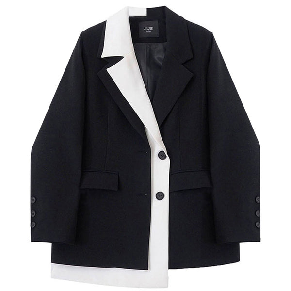 Blazer Femenino Contraste Asimétrico con Diseño Vanguardista