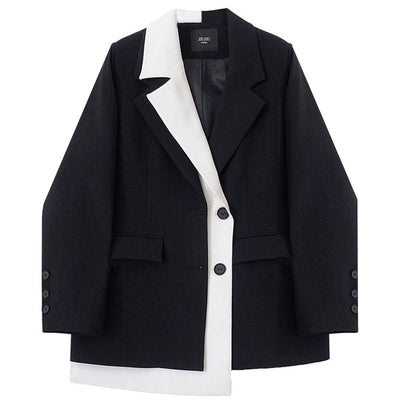 Blazer Femenino Contraste Asimétrico con Diseño Vanguardista