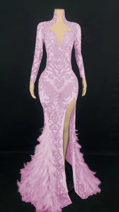 Jumpsuit Largo de Fiesta con Cuentas y Plumas para Mujer - Image 11
