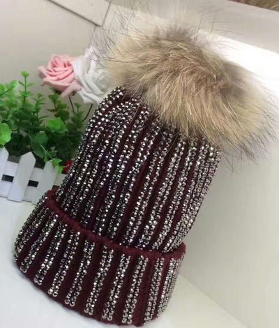 Gorro de Invierno Oversized con Pompón de Piel de Mapache y Zorro Real - Image 11