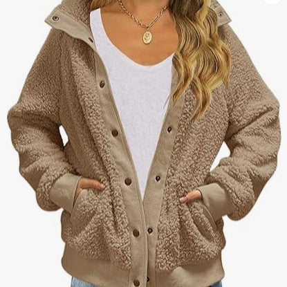 Cardigan de Polar Grueso con Bolsillos para Mujer - Abrigo Cálido de Color Puro - Image 6