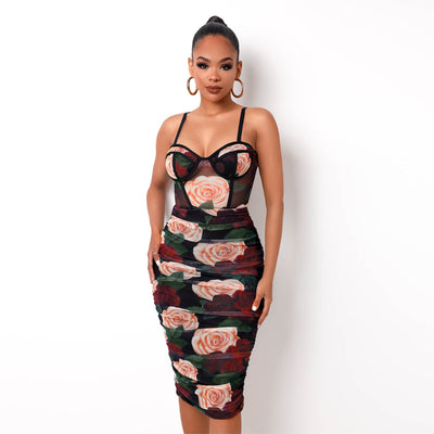Vestido Slim Fit Escote Cuadrado con Estampado Fruncido para Mujer - Image 2
