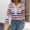 Blusa Mujer Rayas Cuello V Manga Larga con Detalles de Cierre