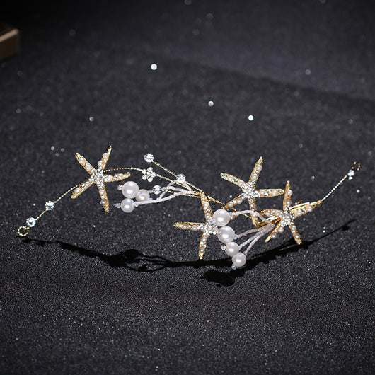 Diadema Estrella de Mar con Perlas para Novia - Joya de Cabello Elegante - Image 11