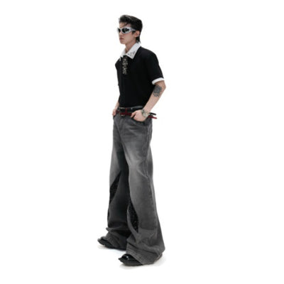 Pantalones Vaqueros Rectos Casual con Detalles Desgastados y Lentejuelas para Hombre