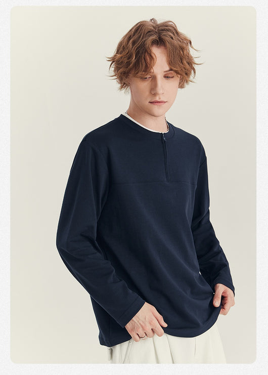 Playera Manga Media con Cierre para Hombre - Cuello Redondo Oversize Otoño - Image 27
