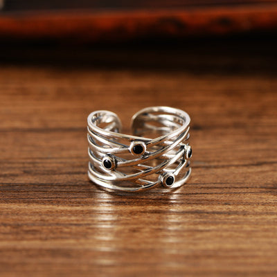 Anillo de Plata S925 Tejido Ancho Vintage para Mujer - Image 3