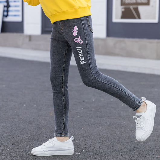 Pantalones Infantiles Slim Fit con Estampado de Mariposa - Jeans Elásticos y Cómodos - Image 9
