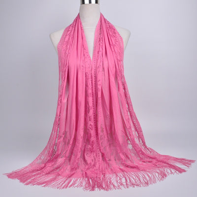Pañuelo Hijab Encaje Calado Color Sólido con Borlas - Image 16