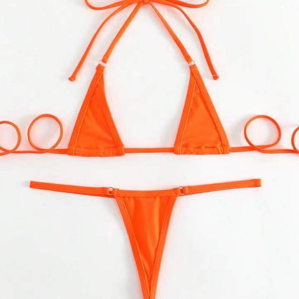 Bikini Entallado de Color Sólido con Espalda Descubierta