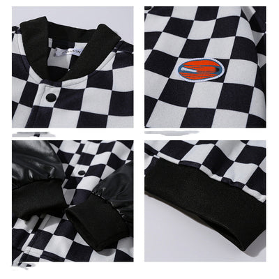 Chamarra de Béisbol Estilo Retro con Costuras a Cuadros para Hombre - Image 8