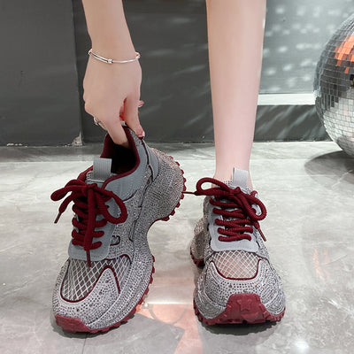 Zapatillas Deportivas Plataforma Gruesa para Mujer con Brillo y Cristales - Amarillo Claro - Image 9
