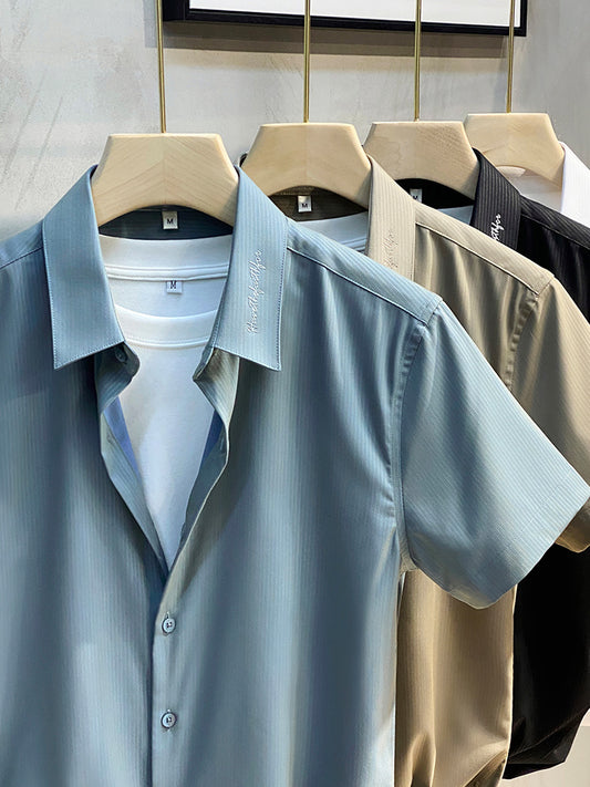 Camisa Casual Slim Fit Rayada para Hombre - Manga Corta Estilo Ejecutivo - Image 2