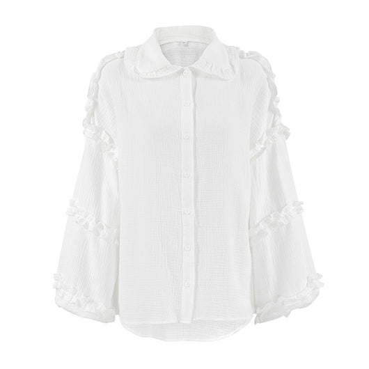 Blusa Larga de Encaje Suelta con Manga Larga para Mujer - Image 5