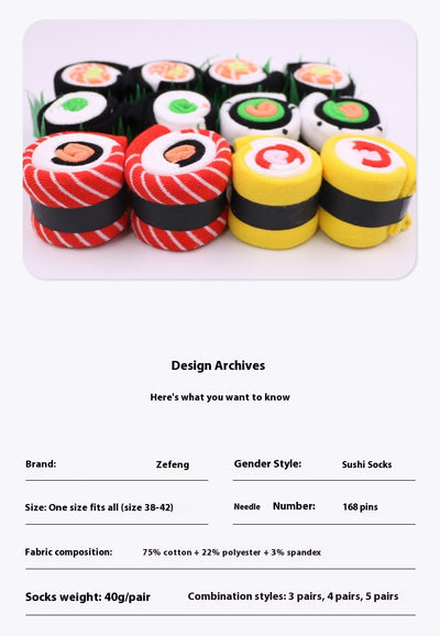 Calcetines Navideños de Algodón Peinado Diseño Sushi Hasta la Pantorrilla - Image 9
