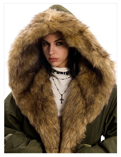 Parka Holgada con Capucha y Cuello de Pelaje para Mujer - Image 11