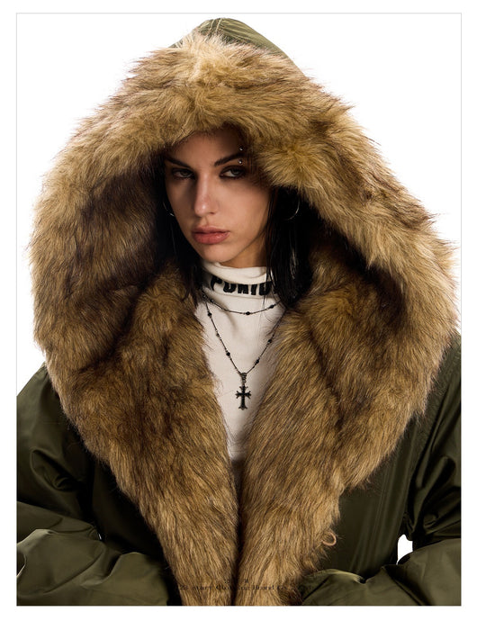 Parka Holgada con Capucha y Cuello de Pelaje para Mujer - Image 11