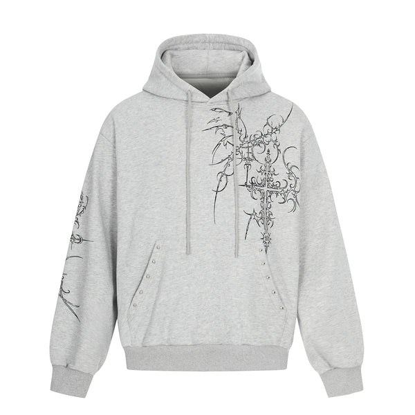 Sudadera con Capucha Retro Estilo Europeo Americano con Tachuelas Cruzadas para Hombre