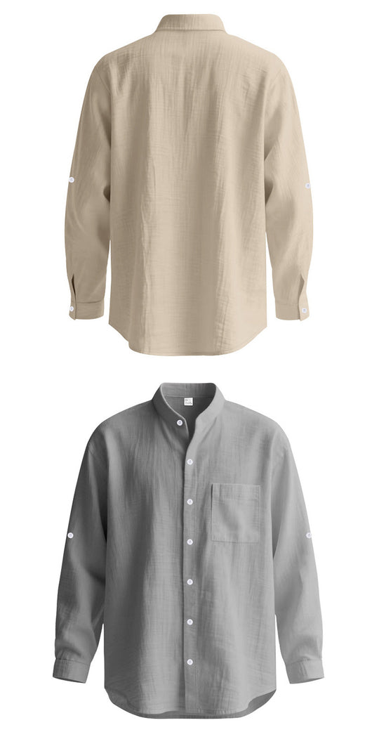 Camisa de Lino Transpirable para Hombre con Cuello Mao y Manga Larga - Image 21