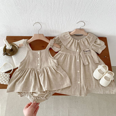 Vestido Romper para Bebé de Algodón y Lino con Cuello Bebé - Image 3