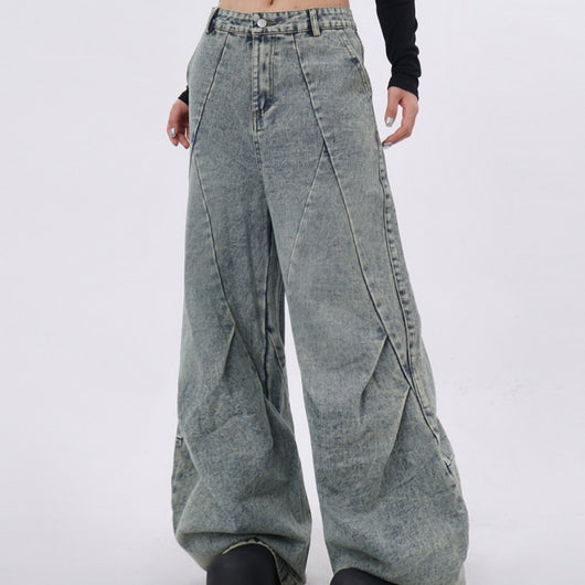 Pantalones Vaqueros Azul Claro Desgastado con Pliegues Laterales - Image 5