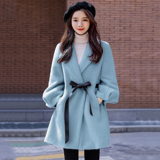 Abrigo de Lana Coreano Suelto y Grueso para Otoño e Invierno