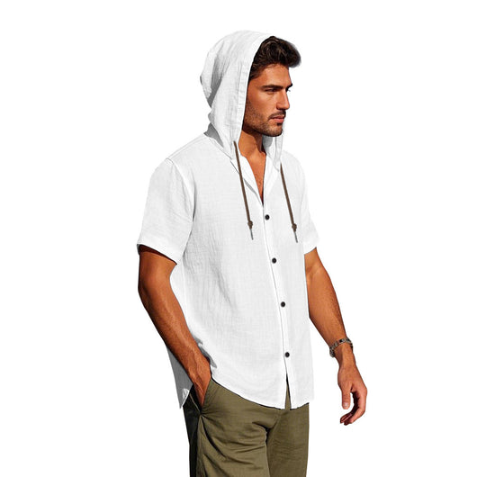 Camisa Suelta con Capucha y Manga Corta para Hombre - Image 28